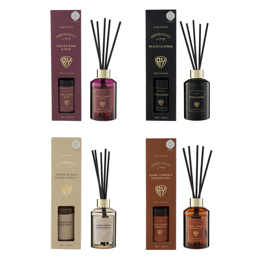 Аромадиффузор White Musk&Warm Vanilla, Black leather, Velvet Rose, Dark Amber 100 мл