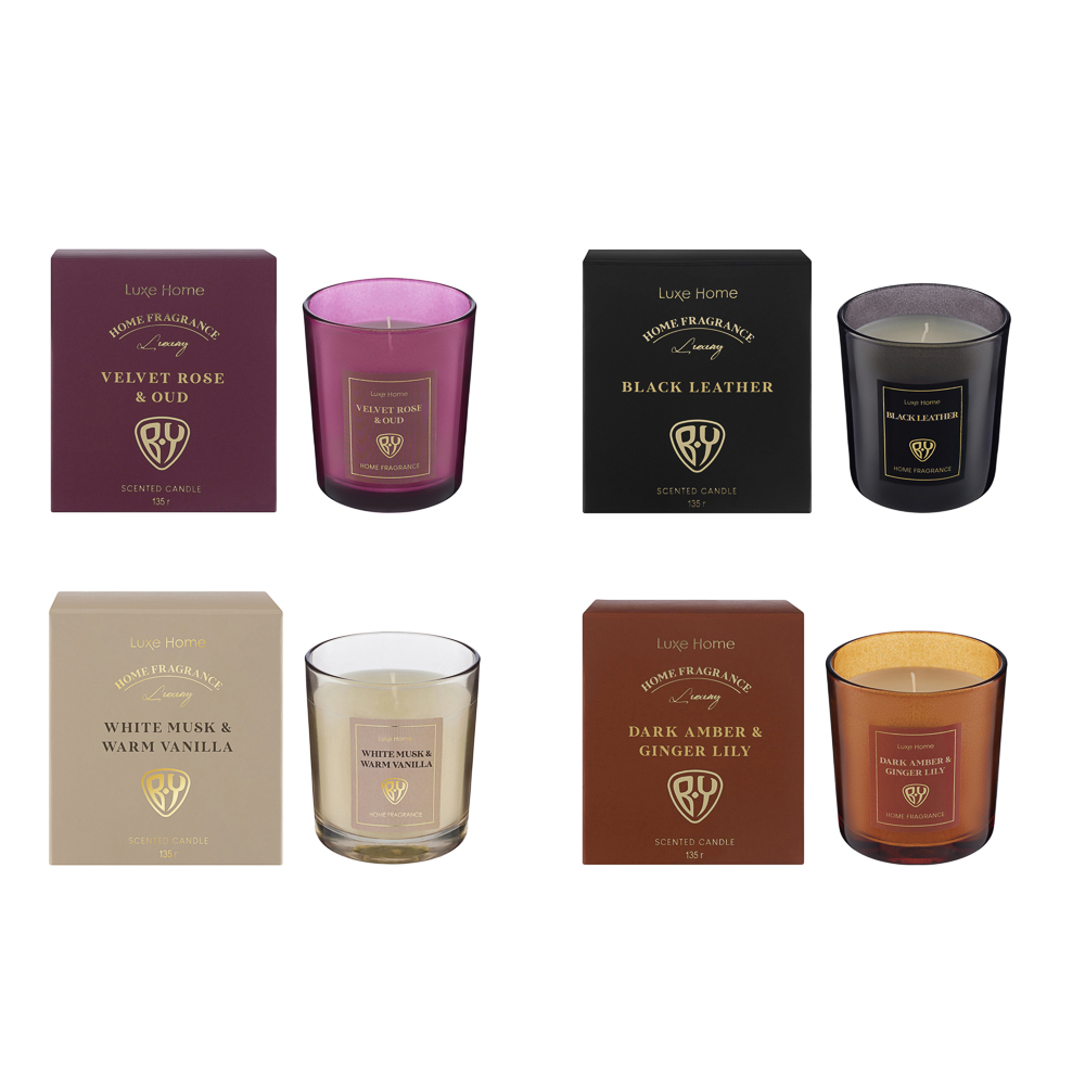 Свеча ароматическая White Musk&Warm Vanilla, Black leather, Velvet Rose, Dark 135 г